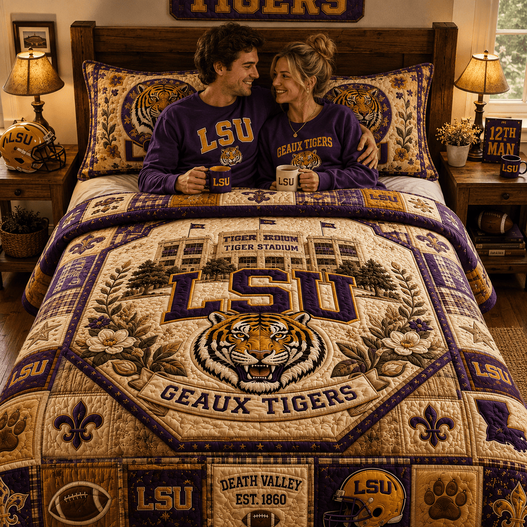 LSU 4 PIECES COVER BEDDING SET PDL (1 FITTED SHEET + 1 FLAT SHEET + 2 PILLOWCASES)