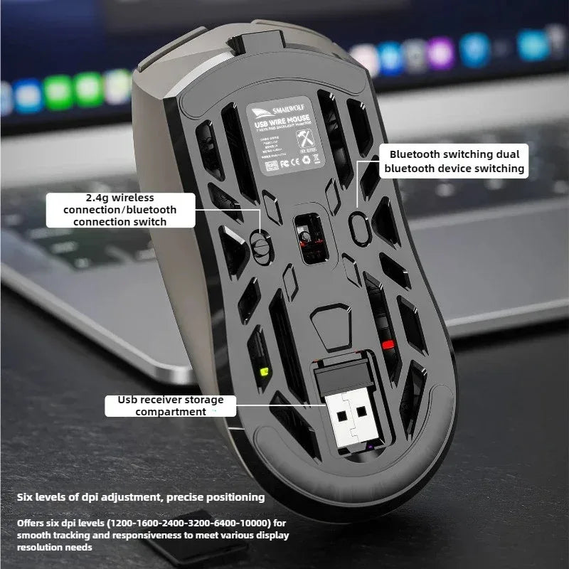 2026 RGB Esports Bluetooth Wireless 2.4G Gaming Mouse Triple-mode Lightweight E-sports Gaming 1K Return Rate 10000DPI Computer